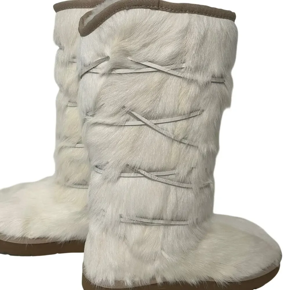 AU&MU Australia Sheepskin Shearling Fur Snow Boots White (6)